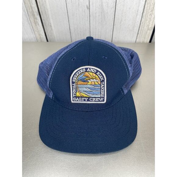 Salty Crew Trucker Hat SnapBack Retro Hat Blue Cap ‘Thrill Seekers Risk Takers’ - Picture 1 of 3